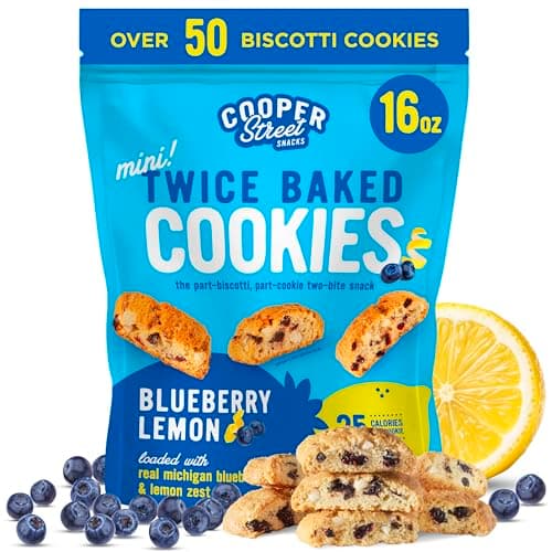 Cooper Street Twice-Baked Blueberry Lemon Biscotti Cookies (16 oz) – Over 50 Biscotti per Bag Loaded with Real Fruit, Italian Style Snacks Ideal with Coffee or Tea - Dairy, Peanut & Soy Free, Kosher
