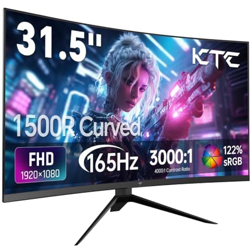 KTC 32 Inch Curved Gaming Monitor, FHD 1080P 165Hz PC Monitor, 1500R, 122% sRGB with HDR, FreeSync Premium, HDMI 2.0x2, DisplayPort 1.4, VESA Compatible, Tilt Adjustable, Eye Care, H32S17C