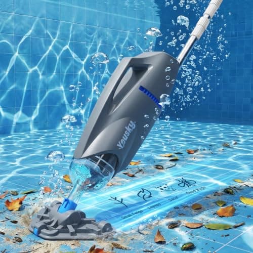 Yousky Cordless Handheld Pool Vacuum, 18.5GPM Strong Suction, Telescopic Pole, 45 Mins Runtime, Dual Brush Heads for Above Ground, Inground Pools, Spas & Hot Tubs, Vako H10