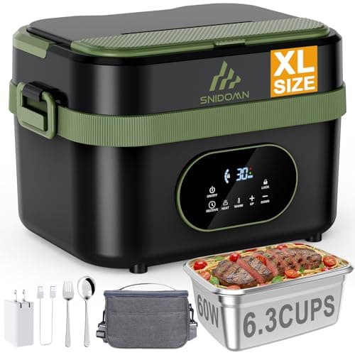 Snidomn Cordless Electric Lunch Box XL 6.3-Cup, 60W Fast Heating Portable Food Warmer with Scheduled Heating, Removable Divider, Large Capacity Heated Lunch Box for Work & Outdoor