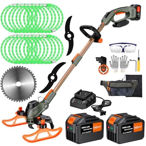 WeGofly 13" Electric Weed Wacker, 4 in 1 Cordless String Trimmer/Lawn Edger/Lawn Mower/Brush Cutter with Steel Gears, 2×21V 6.0Ah Batteries & Charger, 5.2 LBS Lightweight Grass Trimmer for Yard Garden