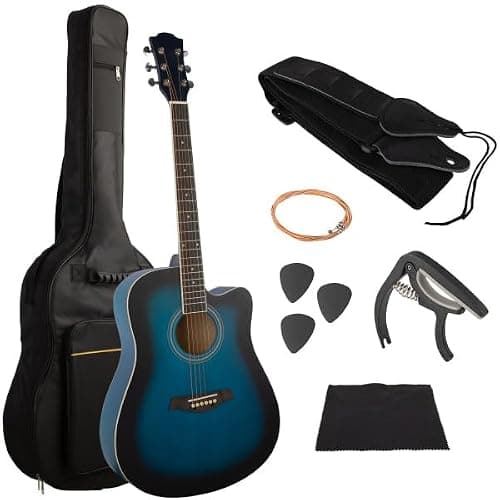 41in Acoustic Guitar - Guitar Kit with Case, Strap, Capo, Spare Strings, and Picks - Beginner Guitars for Kids and Adults by Hey Play (Blue)