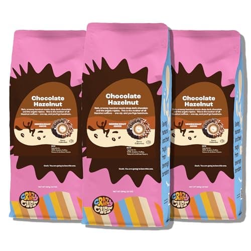 Crazy Cups Chocolate Hazelnut Ground Coffee, For Brewing Flavored Hot Or Iced Coffee, Medium Roast Flavored Coffee in 10 oz Bags, Pack of 3