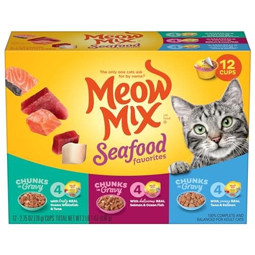 Meow Mix Savory Morsels Seafood Favorites Variety Pack, 2.75 oz Can (12 Pack)