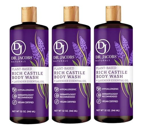 Dr. Jacobs Naturals Pure Castile Soap Liquid Body Wash, Lavender - All Natural Soap Infused with Vitamin E and Aloe Vera to Moisturize Dry and Sensitive Skin - Made in the USA - 32 oz, Pack of 3