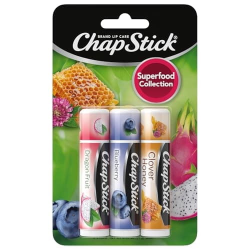 ChapStick Lip Balm, Superfood Collection 3-Pack – Dragon Fruit, Blueberry & Clover Honey, Moisturizer for Dry Lips, 0.15 Oz
