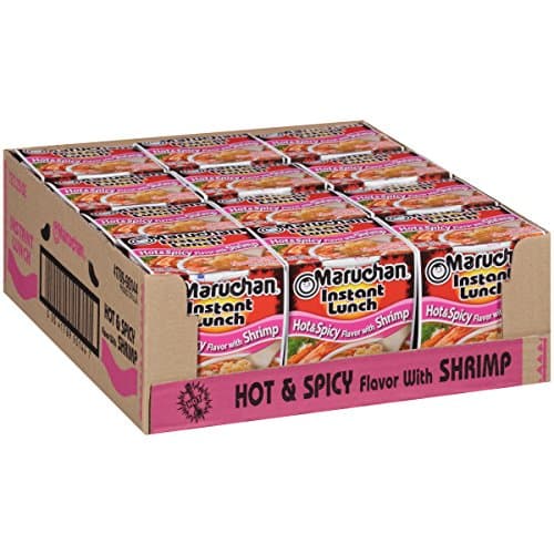 Maruchan Instant Lunch Ramen Noodles, Hot & Spicy Shrimp Flavor – Japanese-Style Instant Noodle Soup, Quick & Easy Meal – 2.25 Oz Cup, Pack of 12