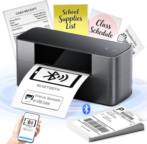 Bluetooth Shipping Label Printer, Wireless Thermal Label Printer for Small Business, Desktop Label Printers for Shipping Packages, Compatible with Android, macOS Tik Tok, Amazon, Shopify, Etsy, USPS