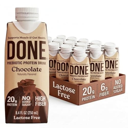 Done Prebiotic Protein Drink, 20G Whey Protein, High Fiber Protein Shake With Prebiotics, Gluten Free, Lactose Free, No Added Sugar, Natural Flavor, Non GMO (Chocolate (15 Pack))