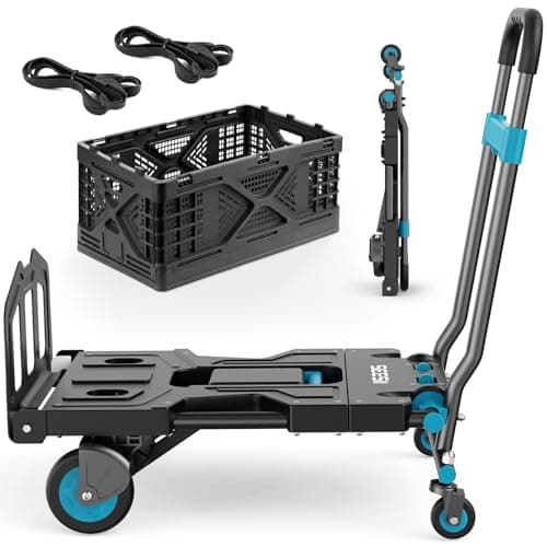 SEESII Foldable Dolly Cart with Folding Basket, 330 lbs Max Capacity Portable Hand Cart, 2-in-1 Heavy Duty Folding Hand Truck with Adjustable Retractable Handle for Moving, Delivery, Warehouse Use
