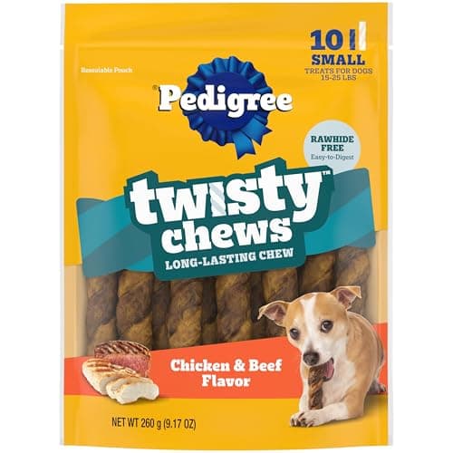Pedigree Twisty Chews Small Long-Lasting Dog Treats Chicken & Beef Flavor, 9.17 oz. Pouch Single