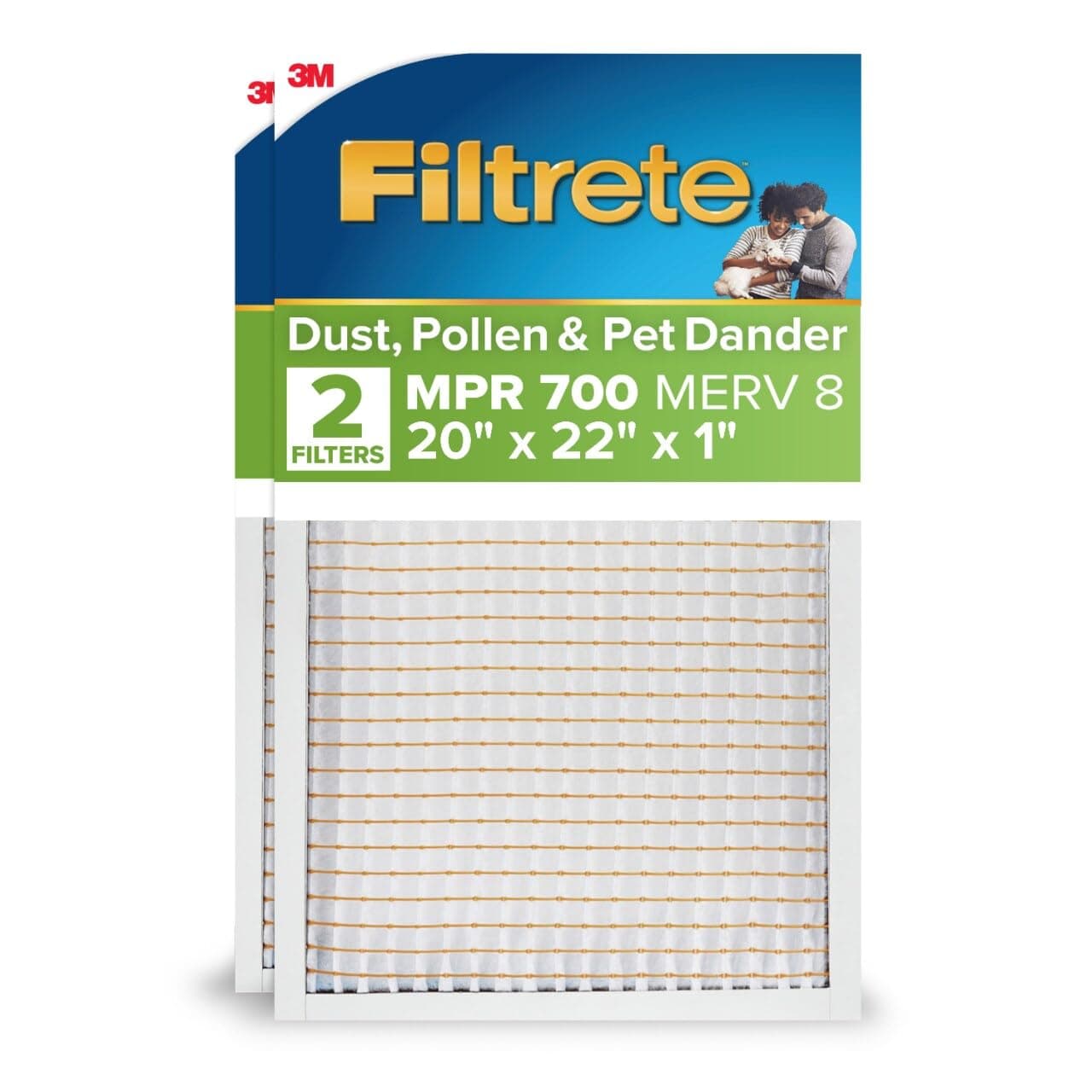 Filtrete 20x22x1 AC Furnace Air Filter, MPR 700, MERV 8, Tough on Pollen, Easy on Airflow, 3-Month Pleated 1-Inch Electrostatic Air Cleaning Filter, 2-Pack (Actual Size 19.81 x 21.81 x 0.81 in)