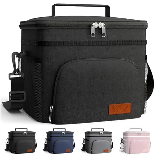 HOTOR Insulated Lunch Box for Men & Women - Leak-Proof Cooler Lunch Bag with 4 Pockets, Adjustable Strap, Ideal for Work, Picnic, Travel - Large, Black, 13.0"×7.9"×9.1"