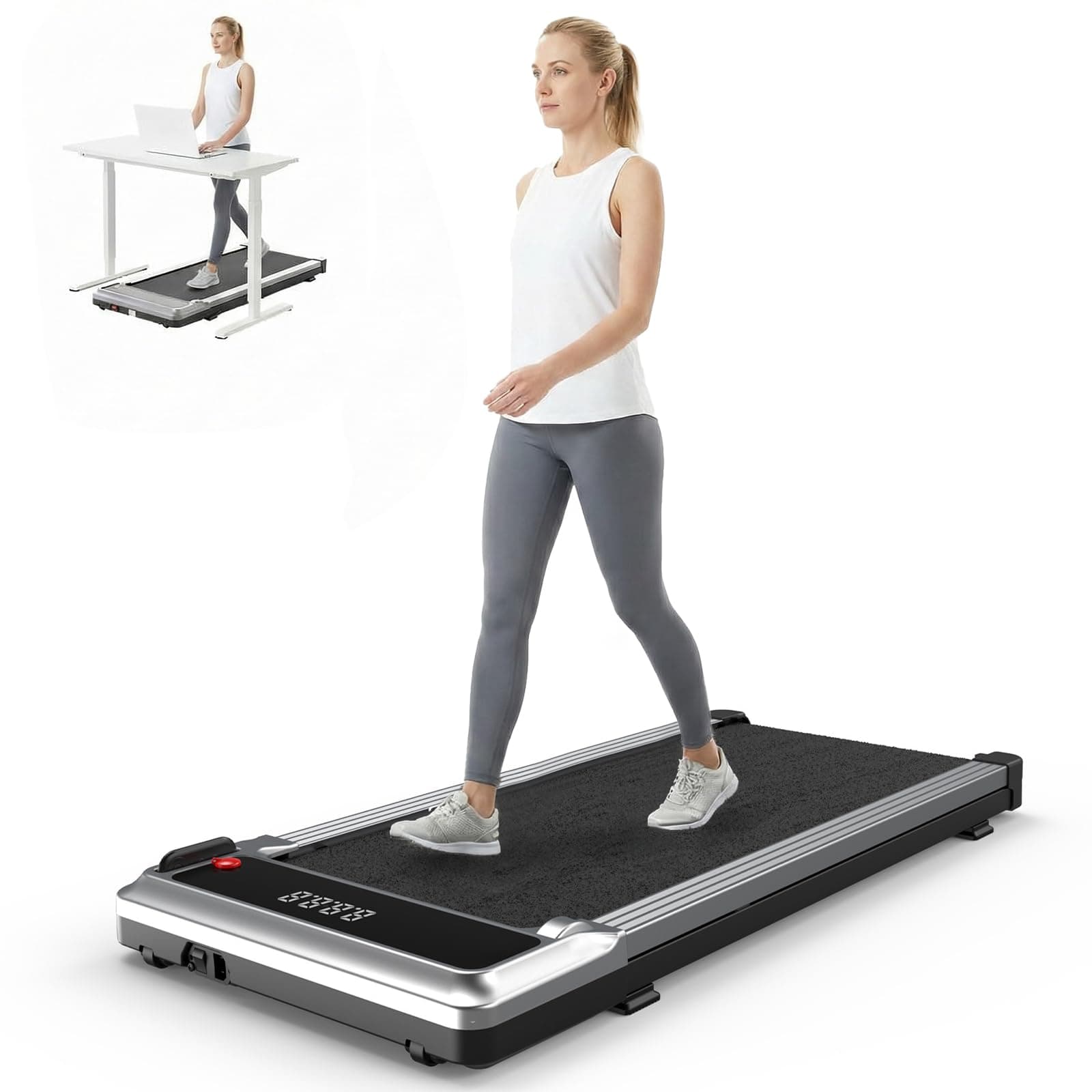 OLIXIS Under Desk Walking Pad Treadmill for Home Office Workouts | Compact Treadmill for Small Space, Portable Design, LED Display with Remote Control, Low Noise
