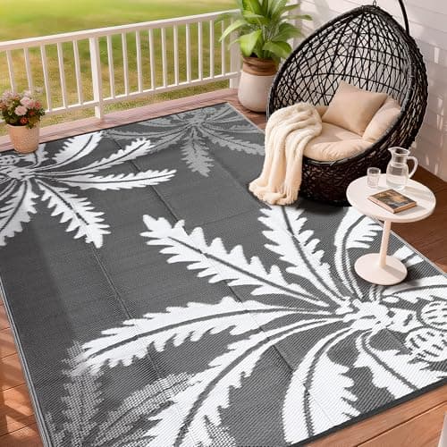 Garvee Waterproof Outdoor Rug 5x8, Reversible Area Rug, Grey & White