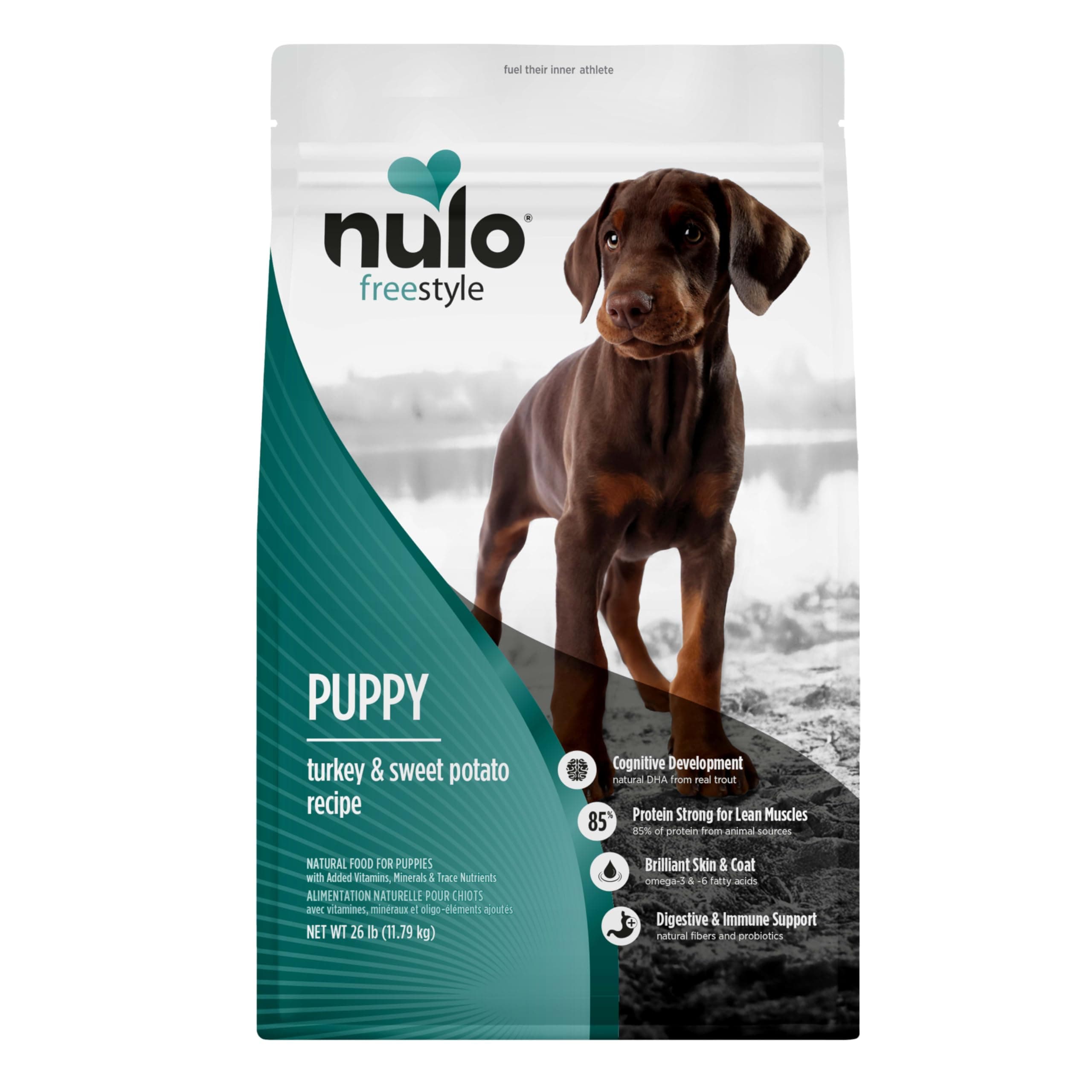 Nulo Freestyle Puppy Food - Turkey & Sweet Potato, Grain Free Dog Food Dry for Puppies, Natural, High Protein Kibble with Probiotics, DHA & Omega 3 Fatty Acids for Small and Medium Breeds, 26lb Bag