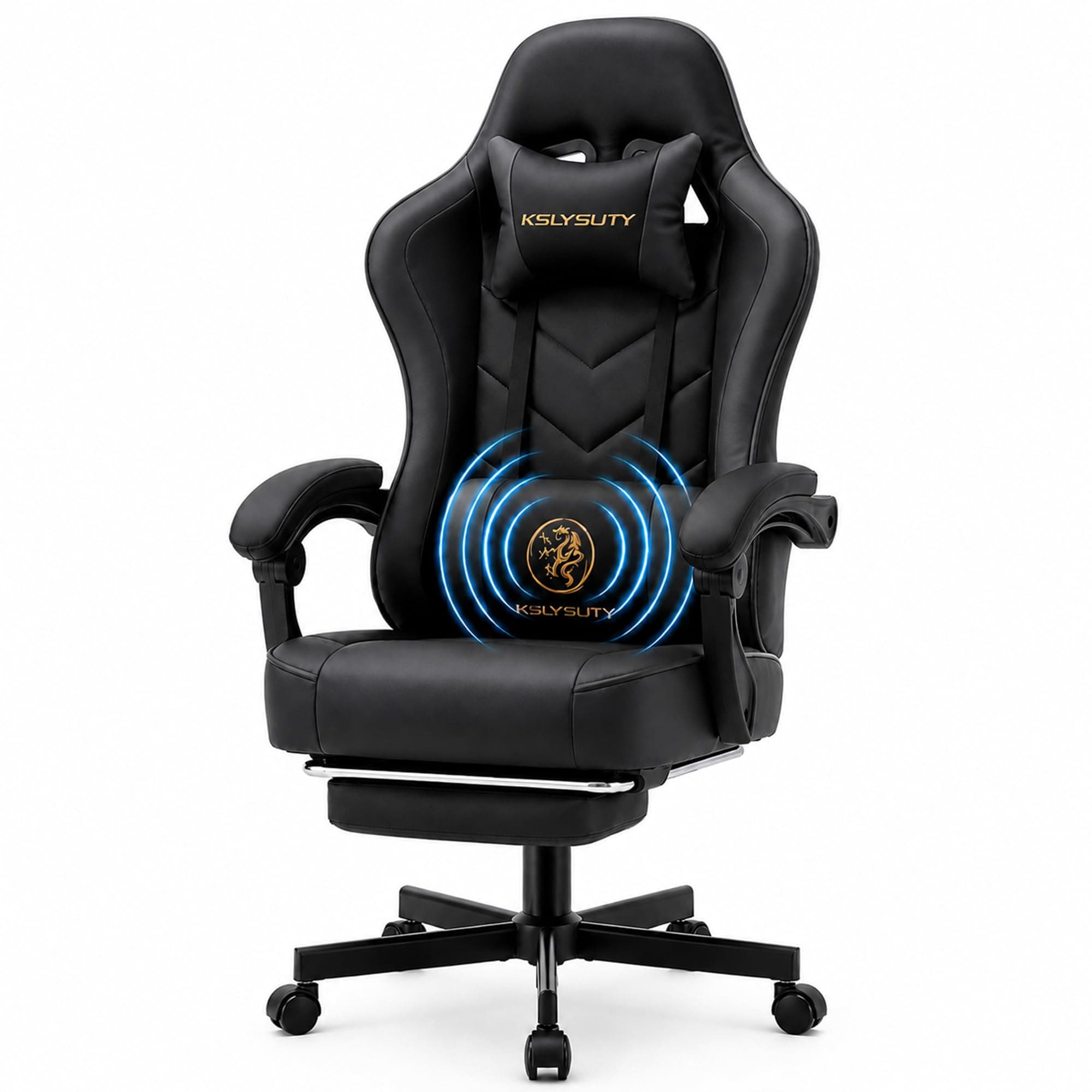 Office Desk Computer Gaming Chair for Adults, Ergonomic High Back Gamer Chair with Massage and Pocket Spring Cushion, Swivel Comfy Video Game Chairs with Footrest and Lumbar Support (Black)