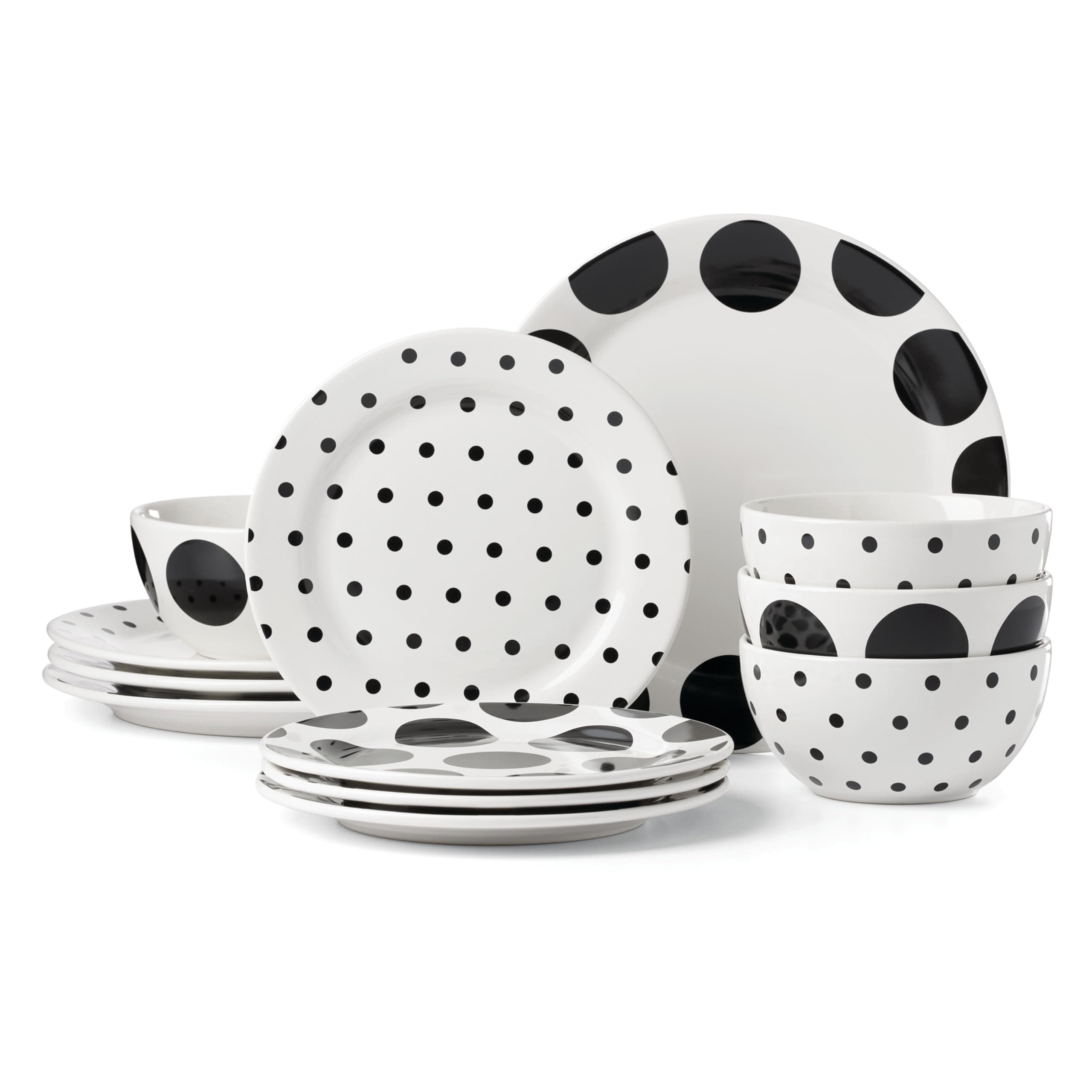Kate Spade New York Dot 12-Piece Dinnerware Set, 19.84, White | dishwasher safe, microwave safe | plates and bowls sets for kitchen and dining | 10.5 inch plate, dish set