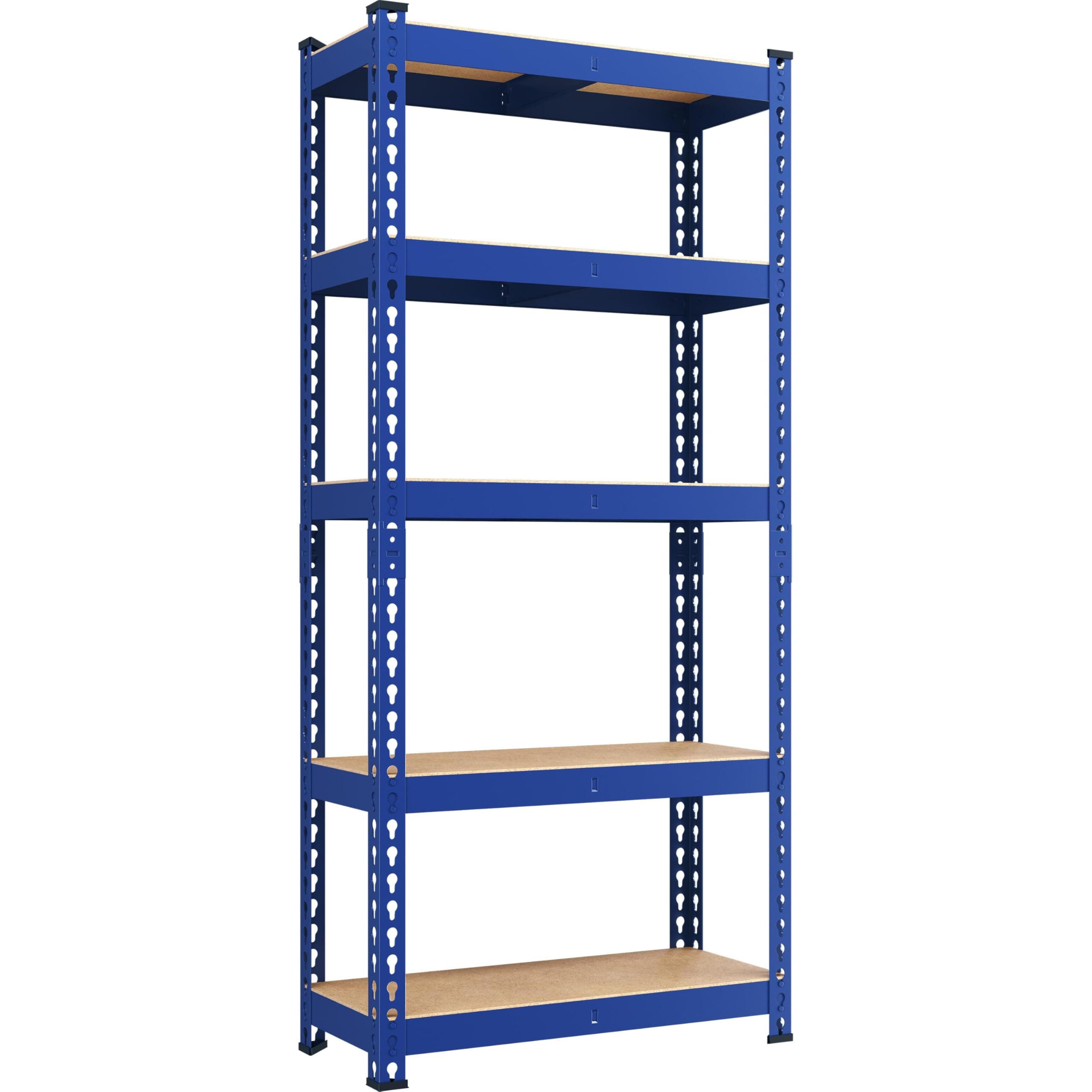 Yaheetech 5-Tier Heavy Duty Storage Shelves 28" W x 12" D x 60" H Blue | Boltless powder-coated metal frame and MDF boards assemble easily; heavy-duty adjustable shelves fit garage, pantry, closet.