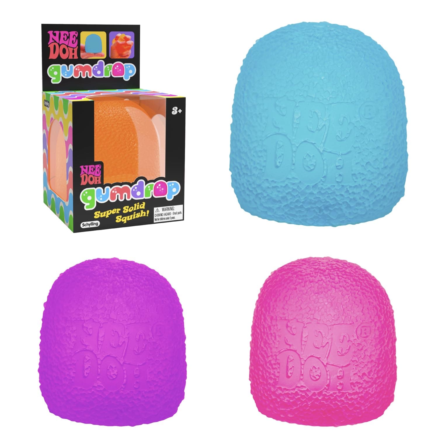 Schylling NeeDoh Gumdrop - Textured Sensory Toy with Super Solid Squish - 2.5" Tall - Colors May Vary (Pack of 1) | Sensory Squish Toy with Super Solid Squish