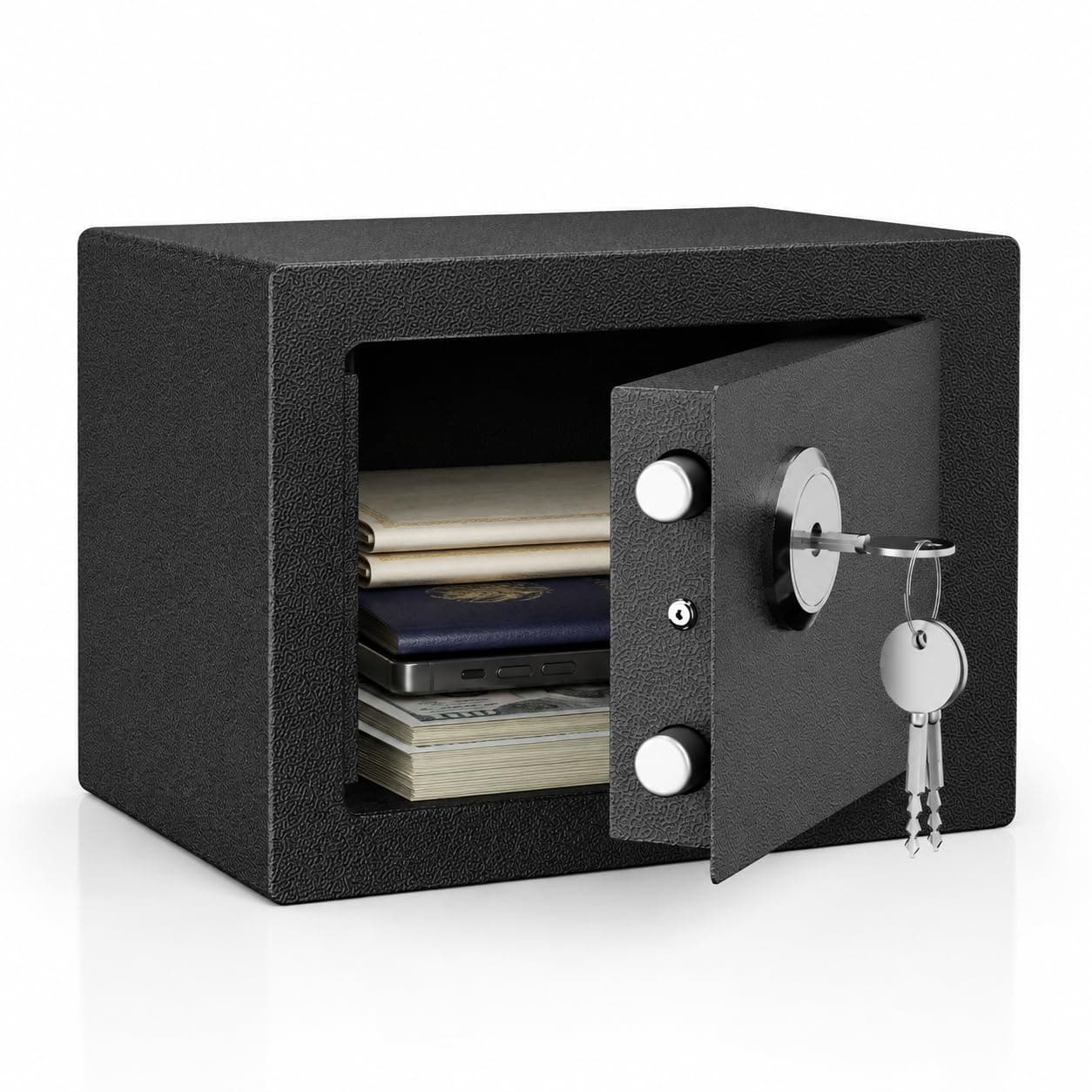 Hidden Safe Box for Drawer and Closet, 0.23 Cubic Feet | Small Personal Lockbox, Key Access, Compact Steel, For College Students, For Cash and Jewelry