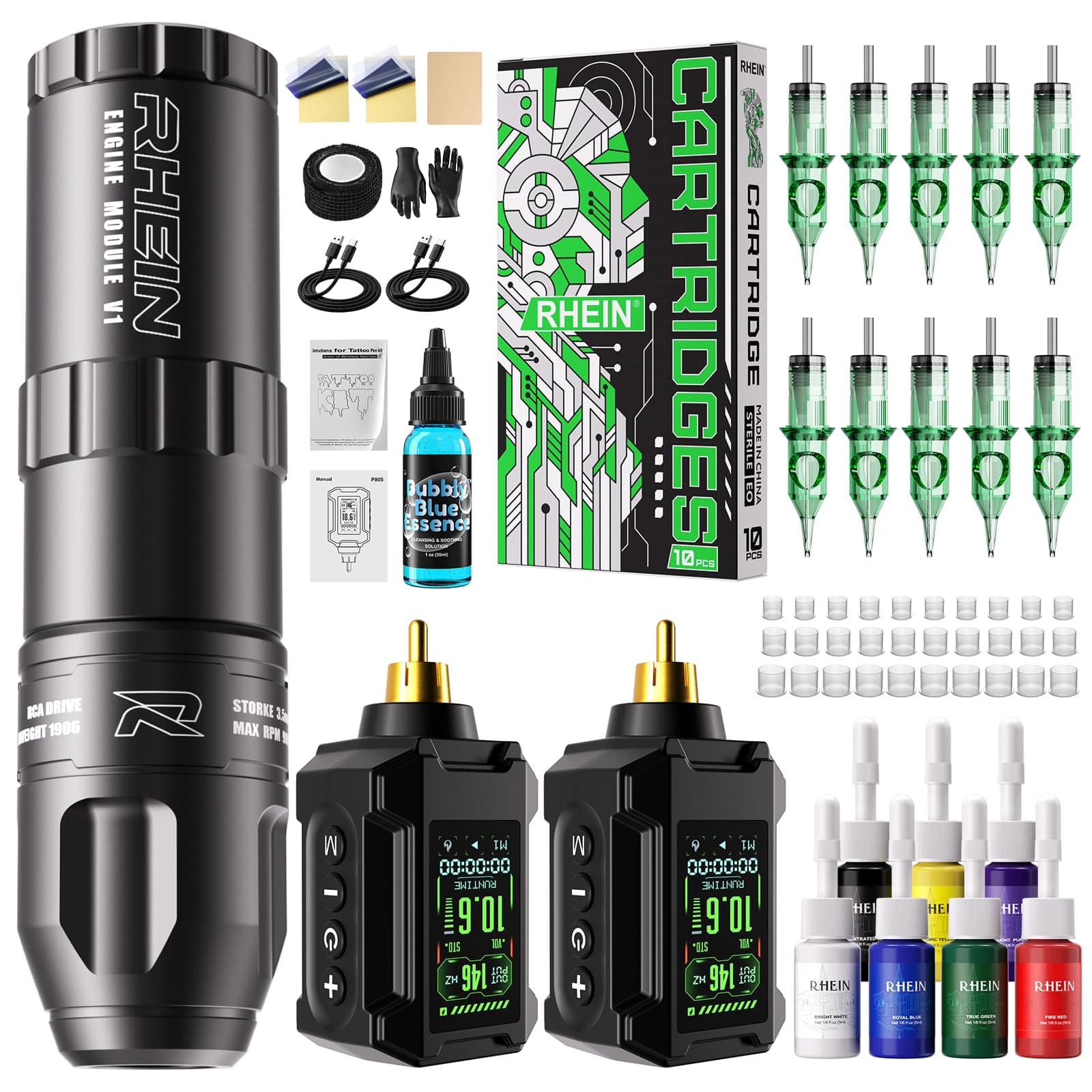 Tattoo Gun Kit with 2 PCS 1800mAh Batteries - Wireless Tattoo Machine Kit,10 Tattoo Cartridge Needles, Tattoo Ink Set, Full Tattoo Supplies for Beginners and Artists