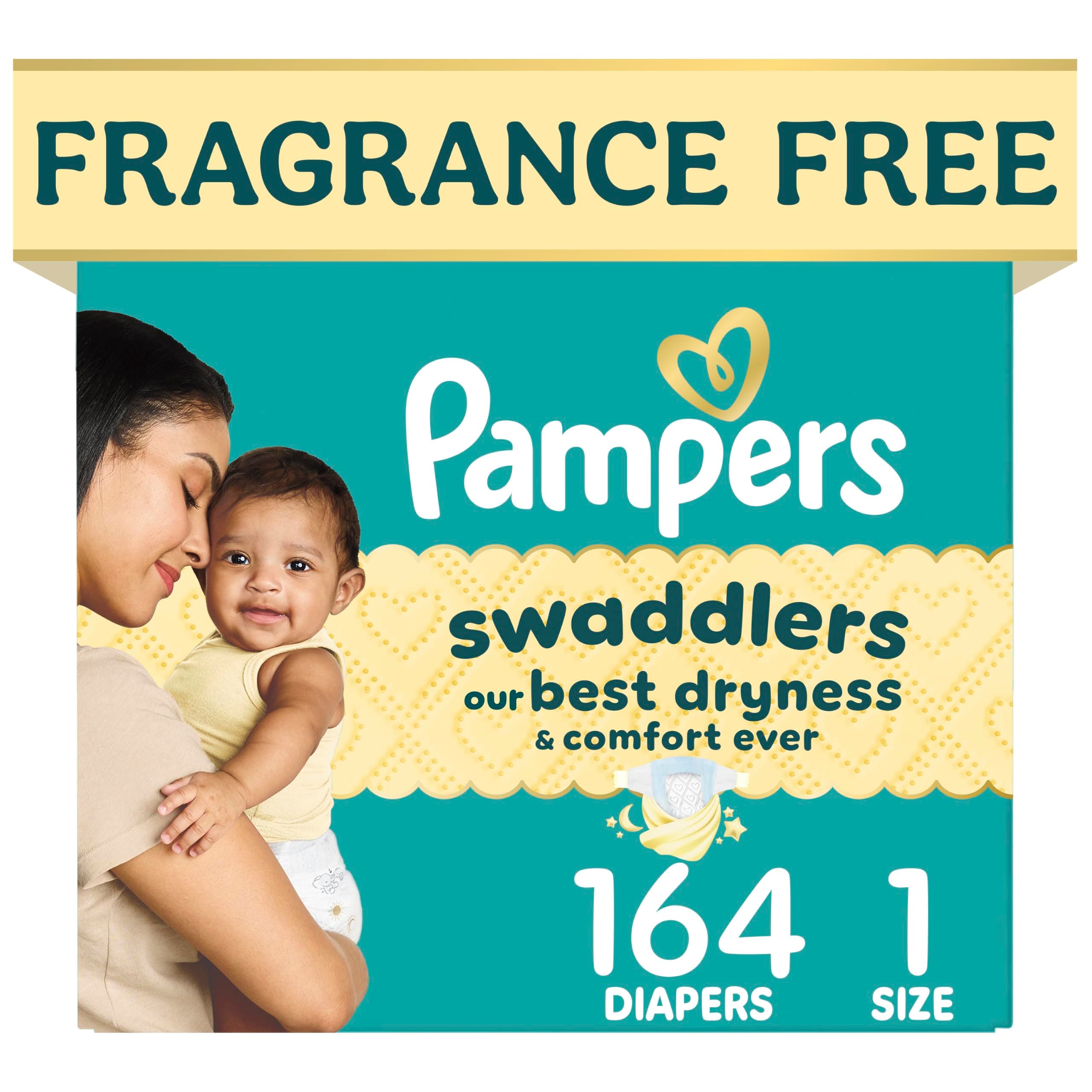 Pampers Swaddlers Diapers, Size 1 (8-14 lbs), 164 Count, Fragrance Free, Hypoallergenic, Absorbent, Pediatrician Recommended, Skin Safe