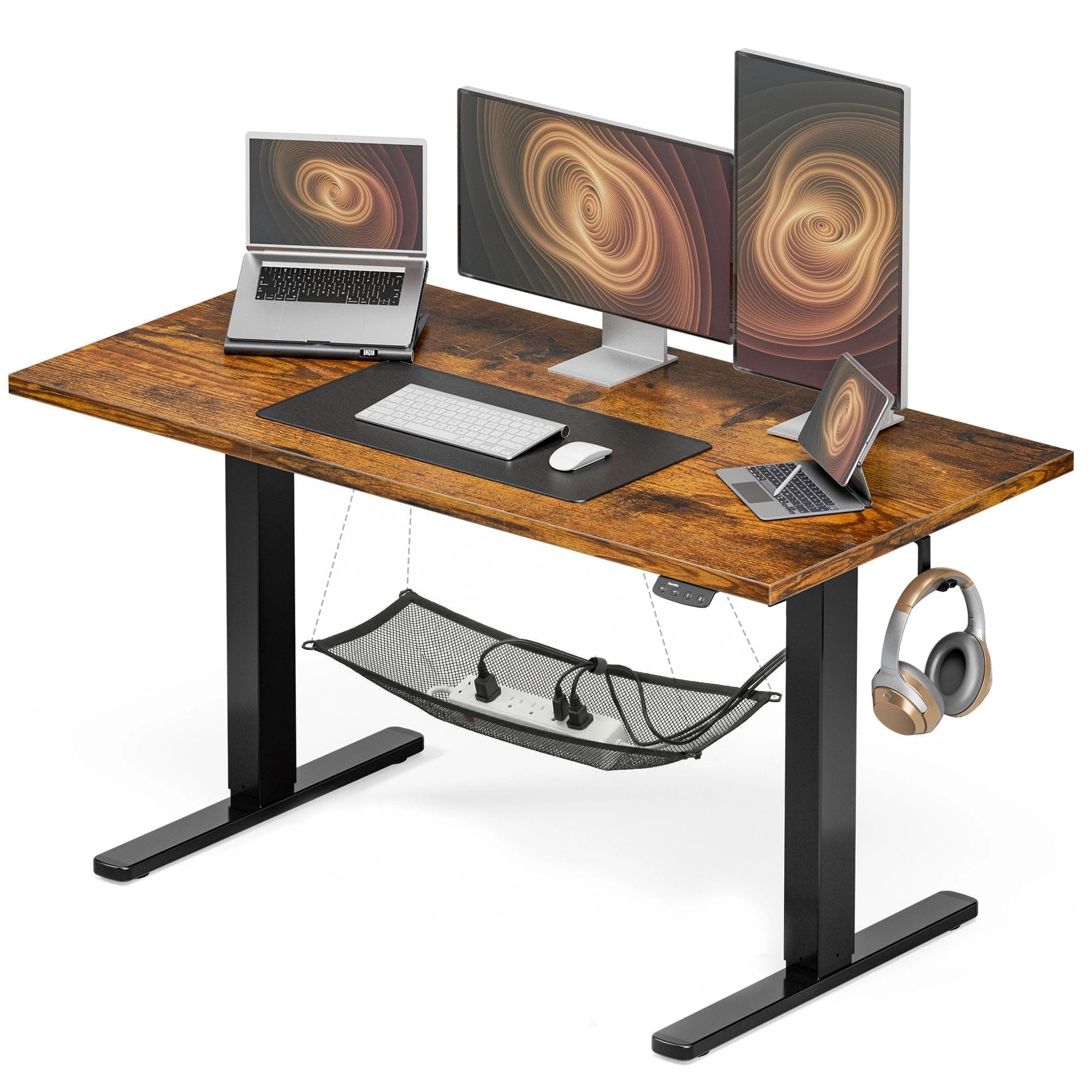 Acrolix Electric Standing Desk with Cable Management,Rustic Brown Height Adjustable Desk with Memory Presets, Sit Stand Table for Work from Home, Ergonomic Computer Desk,48 x 24 inch