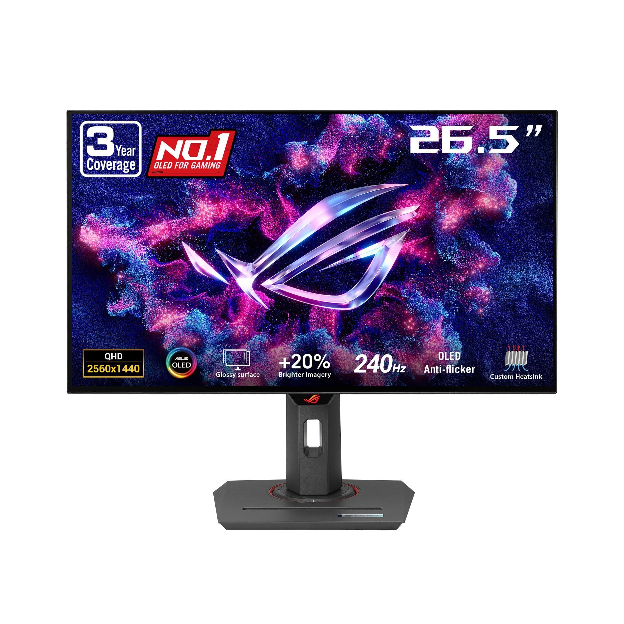 ASUS ROG XG27AQDMG 27 Inch 1440p 240Hz Glossy OLED Gaming Monitor | Custom Heatsink, Anti-Flicker, Uniform Brightness, 0.03ms, G-SYNC Compatible, 99% DCI-P3, for PS5 and Xbox