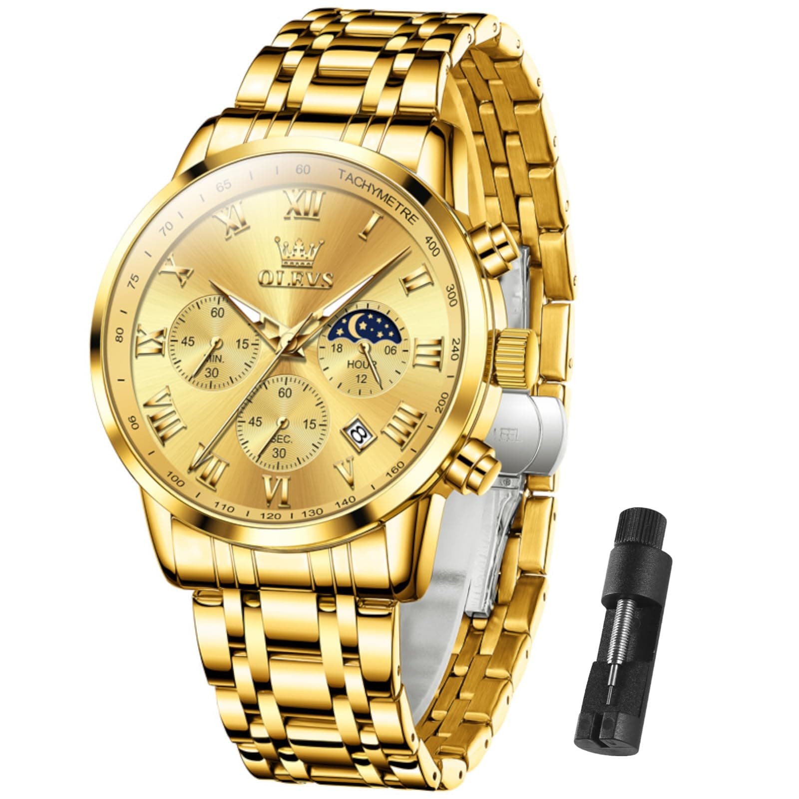 OLEVS Men Multifunction Watch, Multi Dial Waterproof Luminous Chronograph | Men's Watch with Date Gift for Men,Stainless Steel Watches for Men,Classic Men Wrist Watch